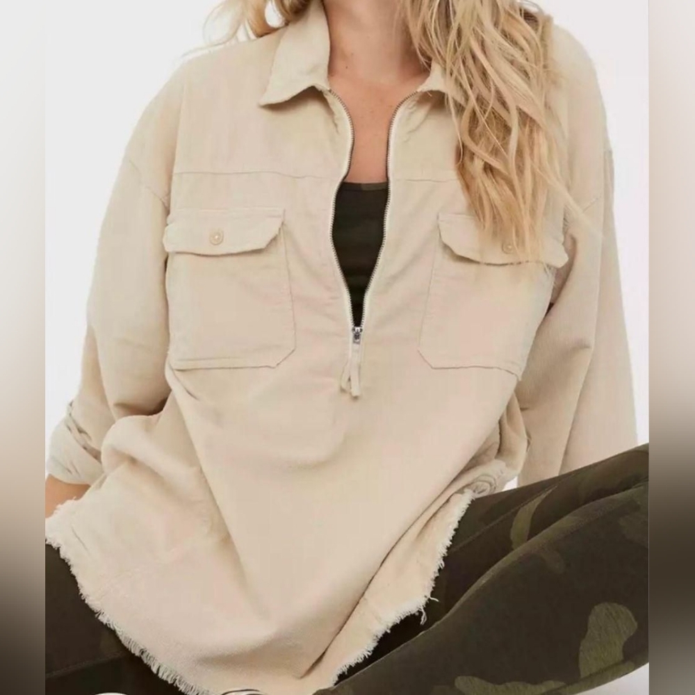Aerie Offline Corduroy Oversized Quarter Zip Pullover Shacket